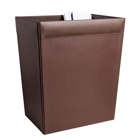 Dacasso Chocolate Brown Leather 32 Quart Waste Basket AG-3432